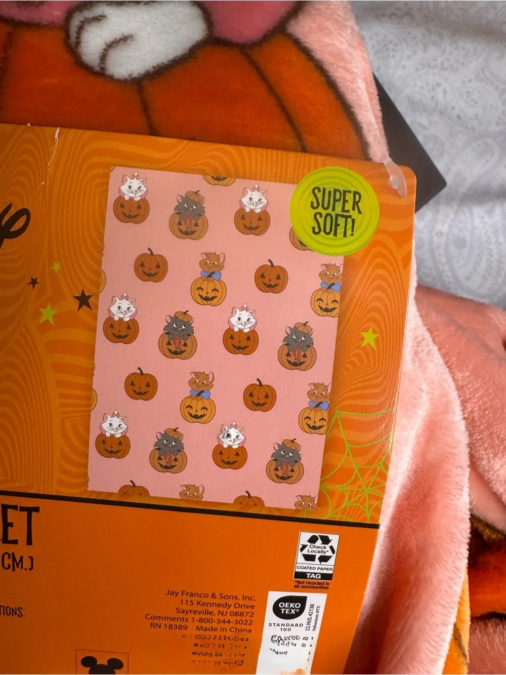 Disney The Aristocats Marie, Toulouse & Berlioz Halloween Pumpkin Plush Throw